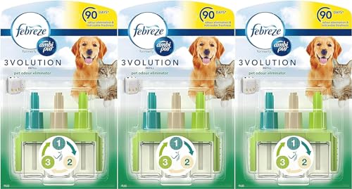 Febreze Ambi Pur 3Volution Air Freshener Plug in Diffuser Refills, Pack of Three, 3 x 20 ml, Pet Odour Eliminator Scent
