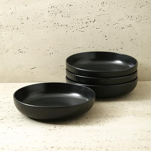 Image of Stone Lain Logan Stoneware Pasta Bowl Set of 4, Black