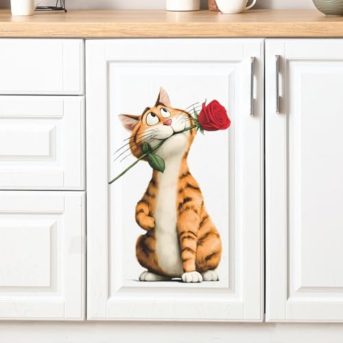 Vinilos adhesivos Achang gato romántico con rosa roja miniatura 4