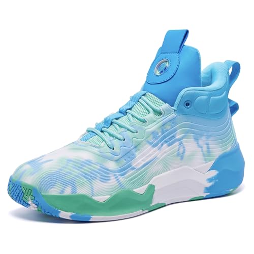 Bacury Women Men Basketball Shoes Comfortable Fashion Running Sneakers Colorful Painting Breathable Non Slip Sport Shoe Blue Size 7.5