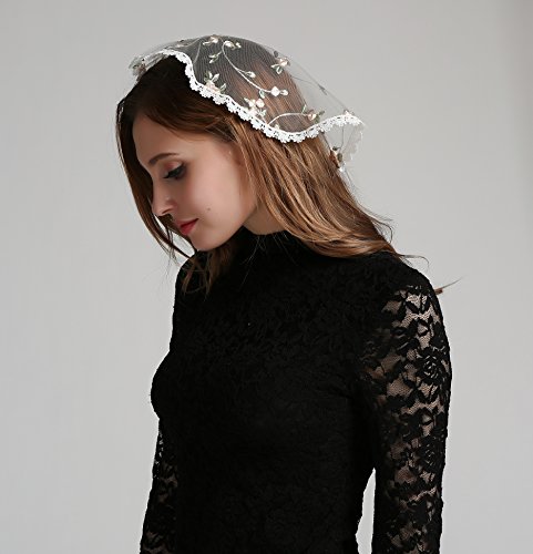 Leimandy Chapel Cap Embroidery Head Covering Christian Veil Chapel Veil V49 (Light Color) - Thumbnail 4