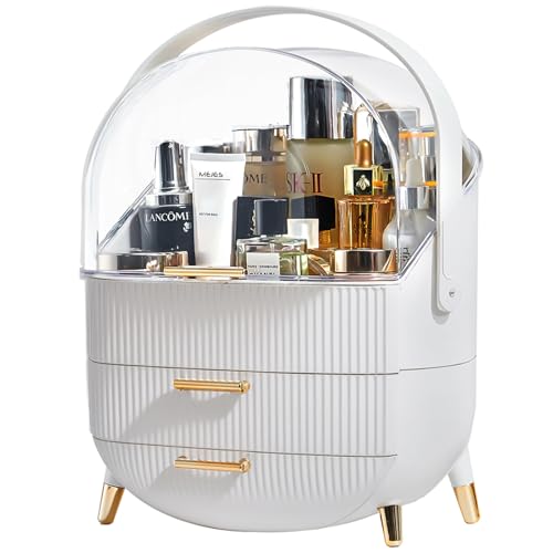 Suyoo Boîte de rangement pour maquillage avec couvercle transparent, étanche à la poussière, convient pour comptoir de salle de bain et coiffeuse de chambre (blanc)