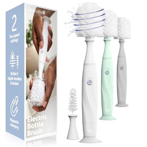 Image of Jool Baby Electric Bottle Brush Cleaner – Faster & Easier Bottle Washing, Ergonomic, Rechargeable, Suction Cup Base (White)