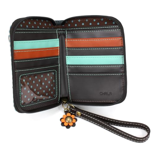 Image of CHALA Zip Around Wallet, Wristlet, 8 Credit Card Slots, Sturdy Pu Leather - Blue Butterfly - blue stripe