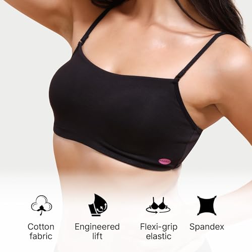 Image of Enamor Moulded Double Layer Front Women's Cotton Cami Bra - Detachable Slim Straps with Back Keyhole, Non Padded, Wirefree, High Coverage - A022