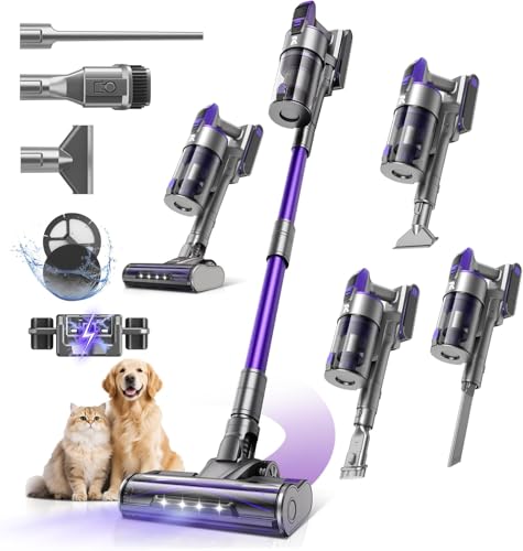 Redkey X18 Akku Staubsauger 60KPa/650W/80Mins, 8-in-1 Anti-Tangle Staubsauger Kabellos mit Display, LED-Bürste, Intelligenter Automatikmodus, für Tierhaare/Teppiche/Hartböden/Auto