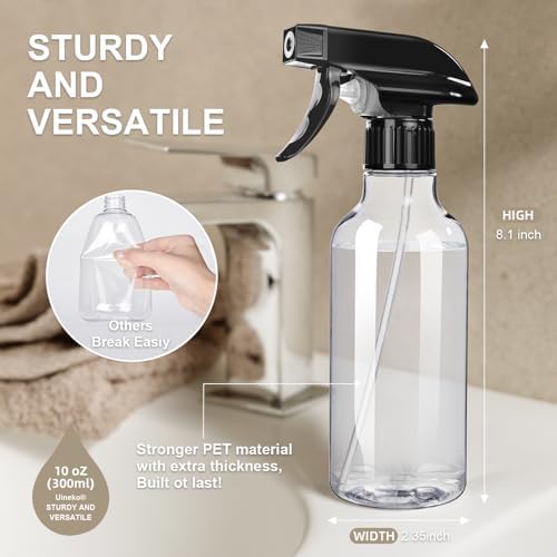 Uineko Spray Bottles 2-Pack, 10 Oz, Mist & Stream, Heavy Duty Spraying Empty Water Sprayer Bottle, BPA Free Plastic Refillable Containers for Cleaning Solutions, Plants, Hair, Essential Oils (Clear) - 4