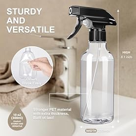Alternative view of Spray Bottles 2-Pack, 10 Oz, Mist & Stream, Heavy Duty Spraying Empty Water Sprayer Bottle, BPA Free Plastic Refillable Containers for Cleaning Solutions, Plants, Hair, Essential Oils (Clear)