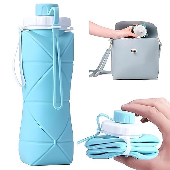 DIGI CART Folding Silicone Water Bottle Sports Water Bottle Outdoor Travel Portable Water Cup Running Riding Camping Hiking Kettle - 600 Ml-image-49