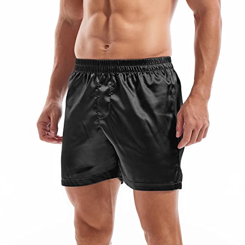 AMY COULEE Mens Satin Boxers Lounge Shorts Solid Color Sleepwear Casual Silky Pajama Shorts3