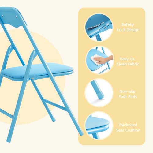 Image of JOYMOR Kids Folding Table and Chairs Set, 3-Piece Metal Frame Activity Set with Easy-Fold Design for Playroom & Classroom, Blue