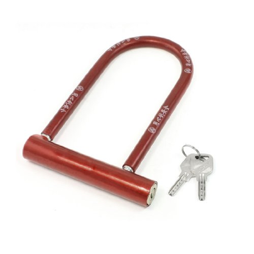 Aexit Red Plastic Bike Locks Coated Metal Bicycle Security Lock w U-Locks 2 Keys