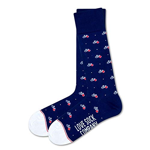Luxury Organic Cotton Seamless Toe Fun Patterned Navy Blue Bicycle Dress Socks for Men - One Size 7-12.5 - One Pair (bike navy)2
