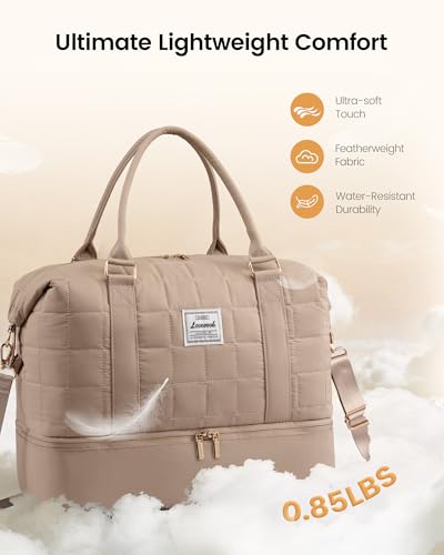 LOVEVOOK Travel Duffel Bag - Versatile Weekender Bag for Women, Puffer Carry On & Overnight Bag for Short Trips, Coffee Brown - Image 6