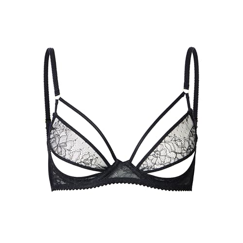Faye Women's Sexy Lace Bra Balconette Sheer Unlined Demi Bras with Underwire & Adjustable Straps Black