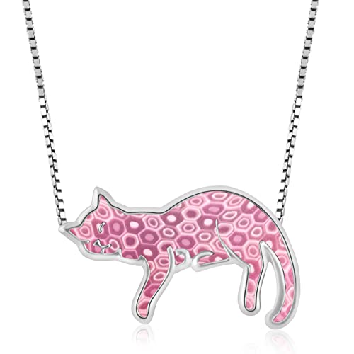 925 Sterling Silver Sleeping Cat Necklace Pet Lover Pendant for Women Handmade Cute Pink Polymer Clay Handcrafted Animal Jewelry, 16.5 925 Sterling Silver Sleeping Cat Necklace Pet Lover Pendant for Women Handmade Cute Pink Polymer Clay Handcrafted Animal Jewelry, 16.5