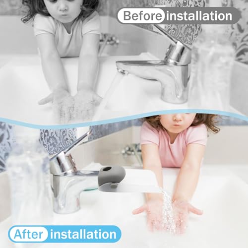 Image of 2Pcs Faucet Extender for Kitchen and Bathtub Sink, Sink Extender for Kids Boys Girls, Grey