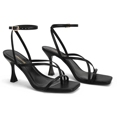 Women's Strappy High Heels Sandals Square Open Toe Ankle Strap Slingback Thong Stilettos Shoes for Wedding3