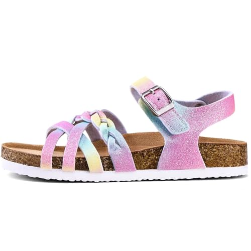 Image of Torotto Girls Sandals with Cork Footbed Adjustable Buckle Casual Slides Sandals Open Toes Flat for Kids Toddler