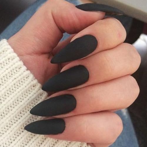 GLAMERMAID Press on Nails Medium Almond, Black Velvet Gel Glue on...
