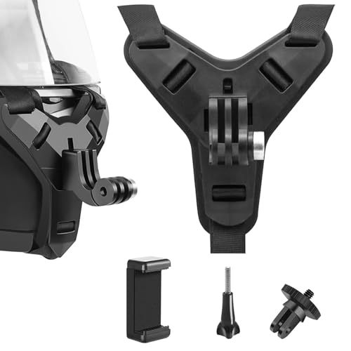 HJJMN Support de Menton pour Casque - Silicone antidérapant Moto Fixation du Menton, Support Menton avec Sangle pour Go Pro, Action Camera et Smartphone