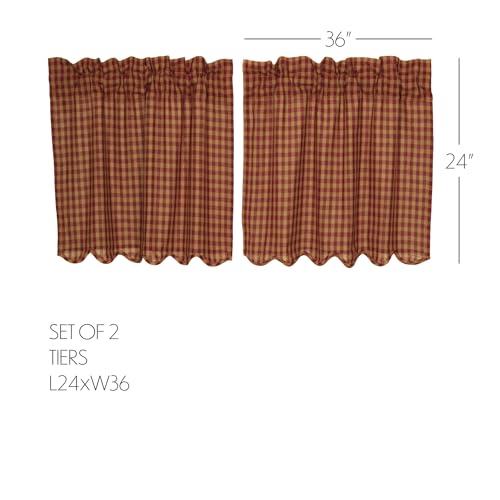 VHC-Brands-Burgundy-Check-Primitive-24×36-Tier-Pair-Red-Rod-Pocket-Cotton-Kitchen-Window-Curtains VHC Brands Burgundy Check Primitive 24×36 Tier Pair Red Rod Pocket Cotton Kitchen Window Curtains