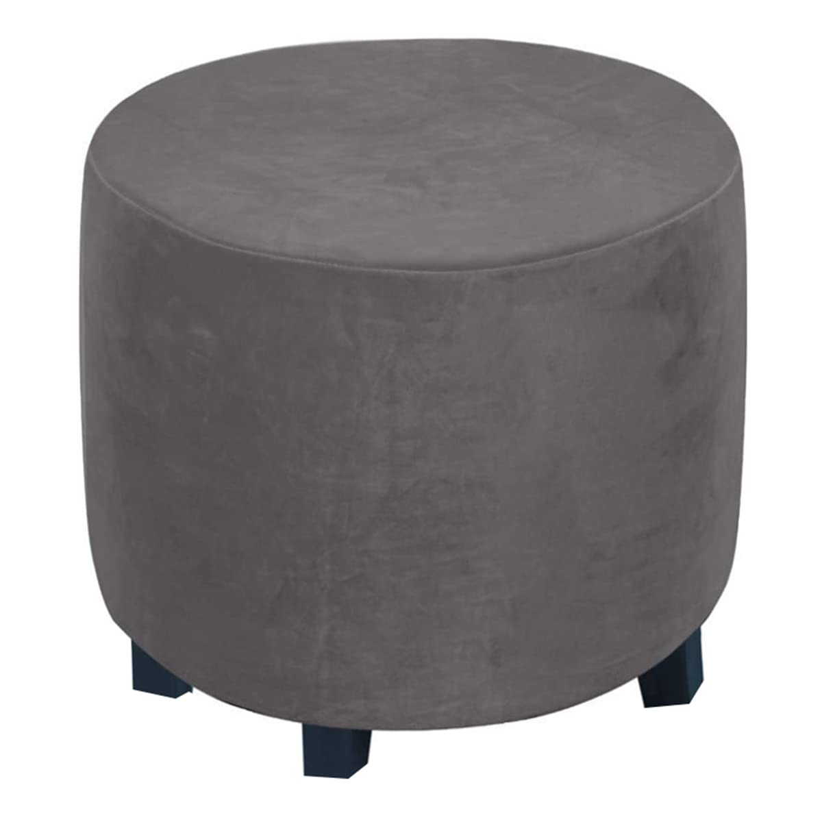 Xgangm Dark Grey 45Cm Round Velvet Ottoman Stool Cover Slipcover Stretch Velvet Round Pouffe Cover Small Footstool Protector Cover Storage Chair Slipcover Washable,