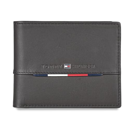 Image of Tommy Hilfiger Men's Leather Wallet Eupen | Brown Solid Passcase Bi-Fold with 12 Card Slots | Stylish Purse for Gents