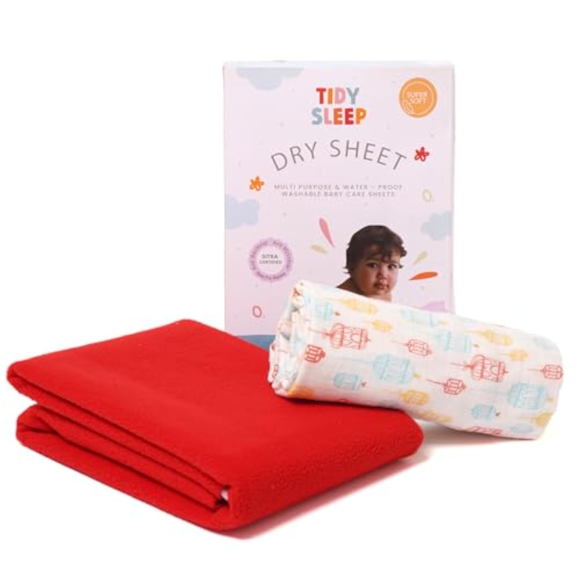 Waterproof Baby Dry Sheet with Muslin Swaddle, Red