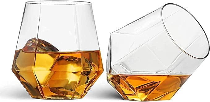 Crystal Diamond Whiskey Glasses 310 ML, Set of 2 Unique Crystal Rocks Whiskey Glasses for Scotch, Bourbon, Vodka, Liquor, Wine, Juice, Hexa Shape Whisky Glasses