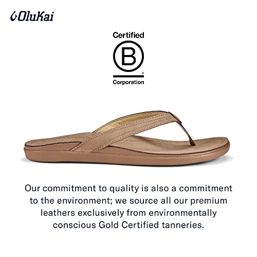 Olukai 'Aukai Women's Beach Sandals, Soft Leather Flip-Flop Slides With Non Marking Outsoles, Lightweight & All-Day Comfort, Tan/Tan, 7 #TOP3