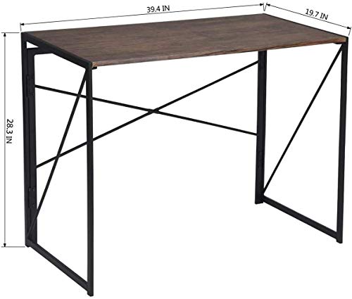 Coavas Folding Desk No Assembly Required, 39.4 Inch Writing Computer Desk Space Saving Foldable Table Simple Home Office Desk,Brown #TOP2