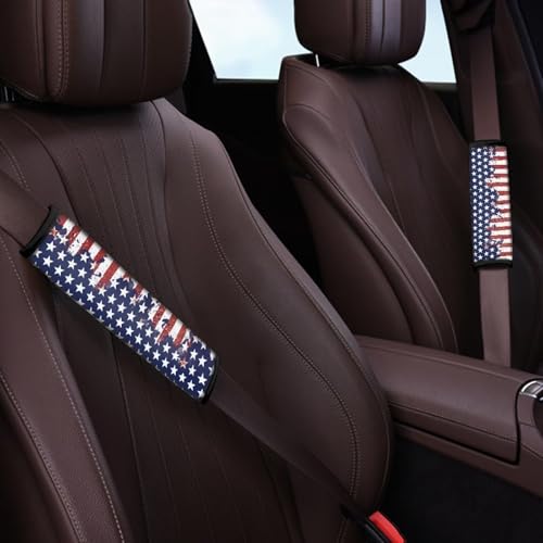 Image of AFPANQZ America Flag Auto Seat Belt Covers Cute for Adults Children 2 Pack Safety Seatbelt Pad Cushion Kit Universal Daiper Bag Backpack Shoulder Straps Pads Comfortable