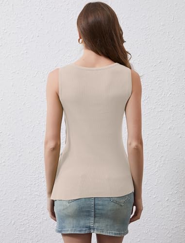 Image of Women Asymmetrical Button Sweater Vest Sleeveless Side Split Rib Knit Slim Fit Sweater Tank Top Summer Pullover Top
