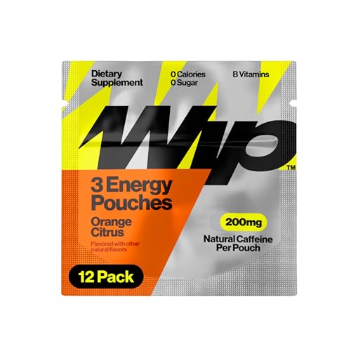 Image of Wip Energy Pouches, Travel Packs, Sugar Free, 200mg Natural Caffeine, B Vitamins, Minerals, L-Theanine for Energy Support, Orange Citrus, 12 Packs 3 Pouches Each