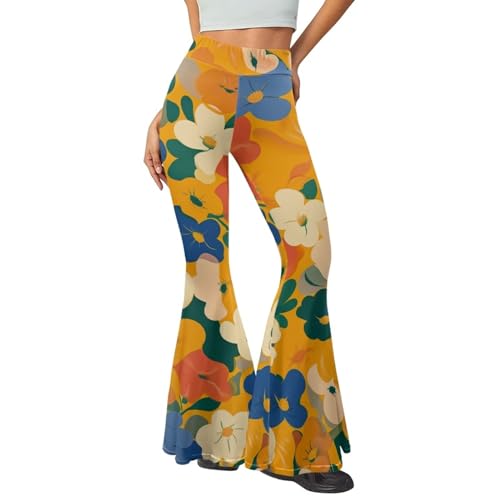 Flowers Flare Yoga Pants Women Elegant Funny Graphic Bell Bottoms Pants for Womens High Waisted Wide Leg Slim Fit Flare Leggings Stretch Trousers for Ladies