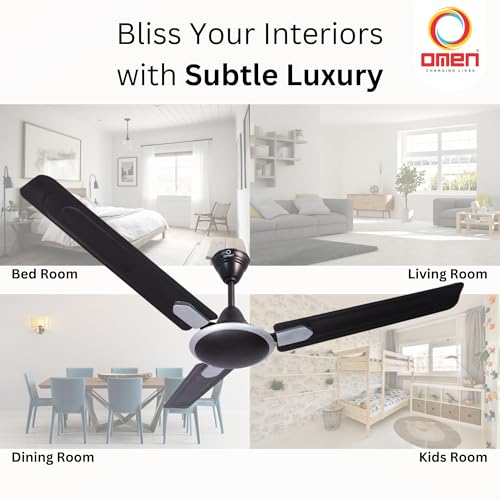 Image of Omen Changing Lives 1200mm Tejus Ceiling Fan |Elegant Design | 400 RPM High-Speed| Superior Airflow |Anti-Rust Body |100% Copper Motor | BEE Star Rated | Energy Efficient| 2-Year Warranty (Matt Black)