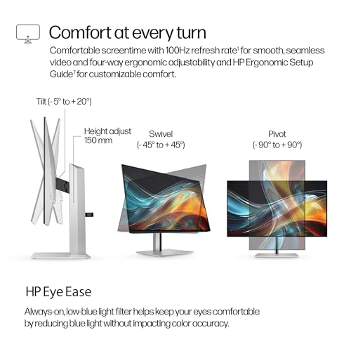 Image of HP Series 7 Pro 24 Inch WUXGA Desktop Monitor 724pn 100Hz IPS 16:10 350 nits Anti-Glare Height Adjustable Tilt Swivel Pivot VESA Mountable HDMI USB Hub DisplayPort 5ms Black /Silver 8X534AA (Renewed)
