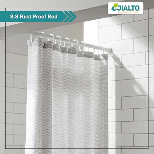 Image of JIALTO Adjustable Bathroom Curtain Rod | Extendable 90 To 160Cm Shower Curtain Rod Without Drill for Wall Anti-Skid Spring Pull | Door Curtain | Bathroom Pipe Rod | Curtain Stand - WHITE, Pack Of - 1
