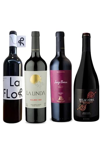 Combo 4 Vinhos Argentinos- La Flor Malbec + La Linda Malbec + Luigi Bosca Malbec + Milamore
