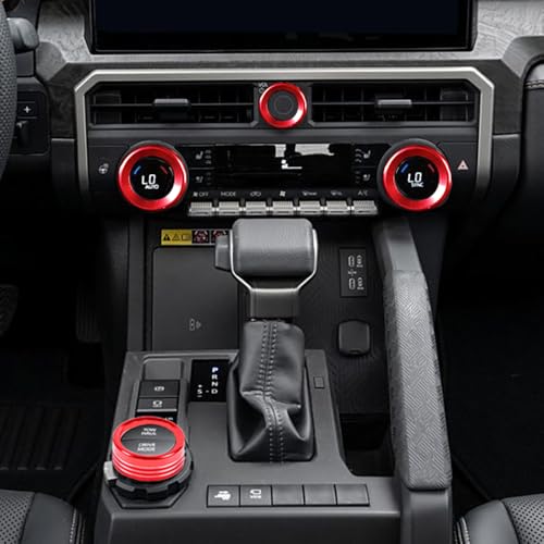 For Toyota Tacoma 2024 2025 2026 and For 4Runner 2025 Up w/14" Display Interior Accessories AC Center Consoles Switch Drive Volume Knob Cover Air Conditioner Aluminum Alloy (Red, 14-Inch Display) by KUJOOY - Used condition - Image 2