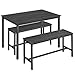 VASAGLE Esstisch mit 2 Bänken, 3er-Set, Küchentisch 70 x 110 x 75 cm, 2 Bänke je 30 x 97 x 50 cm, Stahlgestell, aschschwarz-tintenschwarz KDT070B21