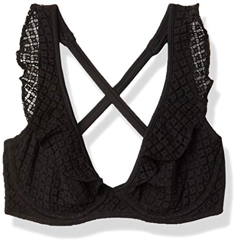 Freya Women's Bohemia Underwire Ruffle Plunge Swim Top AS2972 32F Black