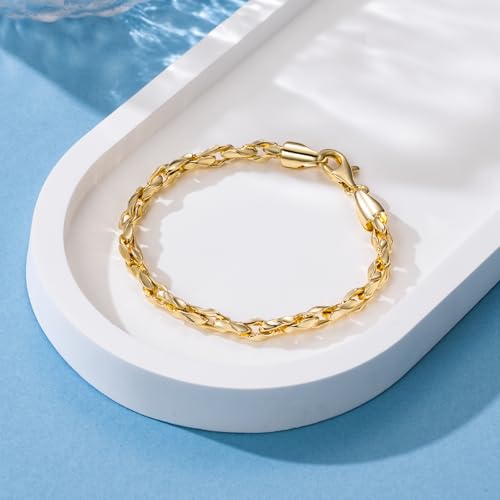 Gold Bracelets for Women 14K Gold Bracelet Dainty Bracelets for Womens Braided Chain Bracelet for Women Men 6.5/7/7.5/8/9in4