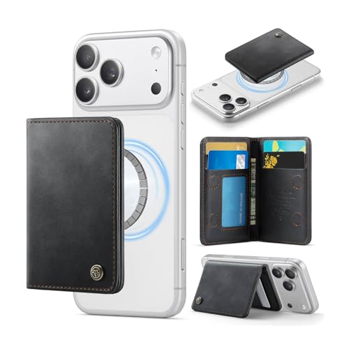 XIMAND Magnetic Wallet Card Holder with RFID Protection PU Leather Slim Wallet Strong Magnet Attachment for iPhone 18/17/16/15/14/13/12 Series Pro Max Plus Mini-Black