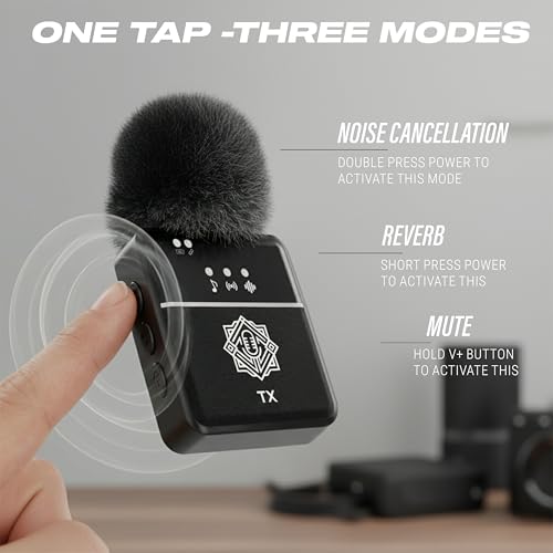 Image of DIGIMORE Plug n Play Dual Wireless Mic with 165ft Range | 14Hr Battery | 360 Sound Capture with ANC & KTV Reverb | Ultra Low Latency & Real Time Monitoring for Live Show, Vlog & Interview(D-455 PRO)