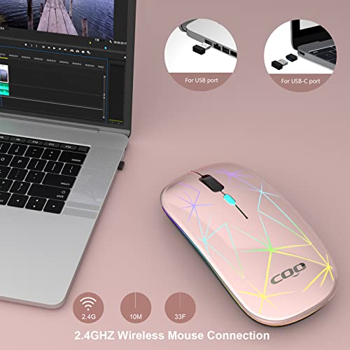 Wireless Mouse, 2.4G Portable Optical Quiet Rgb Mouse With Usb Receiver And Type C Adapter, 3 Adjustable Dpi Levels, Wireless Computer Mouse For Laptop, Computer, Pc, Macbook, Desktop (Champagne) #TOP1