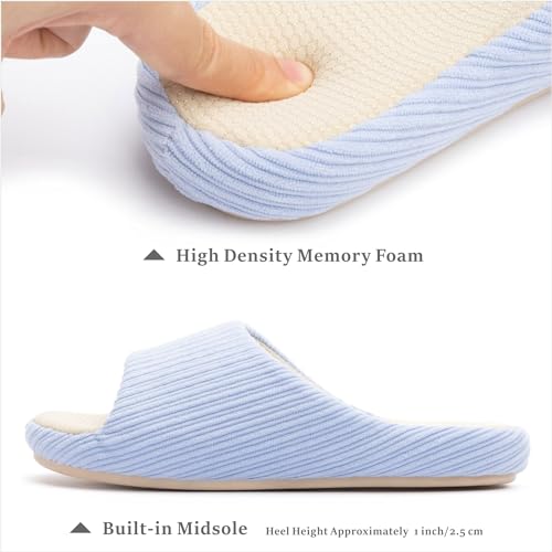 Image of Chantomoo Womens Slipper Memory Foam Comfy Rubber Sole House Bedroom Slipper Slides Light Blue Size