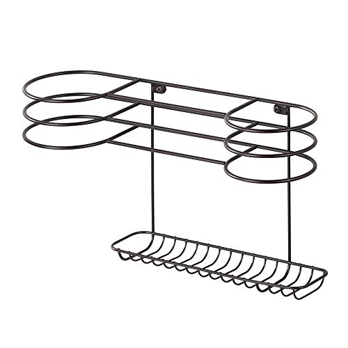 mDesign Bathroom Wall Mount Metal Hair Care & Styling Tool Organizer Storage Basket for Hair Dryer, Flat Iron, Curling Wand, Hair Straighteners, Brushes - Steel Wire - Bronze - Thumbnail 4