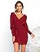 heekpek Strickkleid Damen Winter Minikleid Strick Sexy V-Ausschnitt Warm Langarm Minikleid Eng Strick Tunika Stretch Bequem Strickkleider Damen mit Gürtel, Rotwein, M